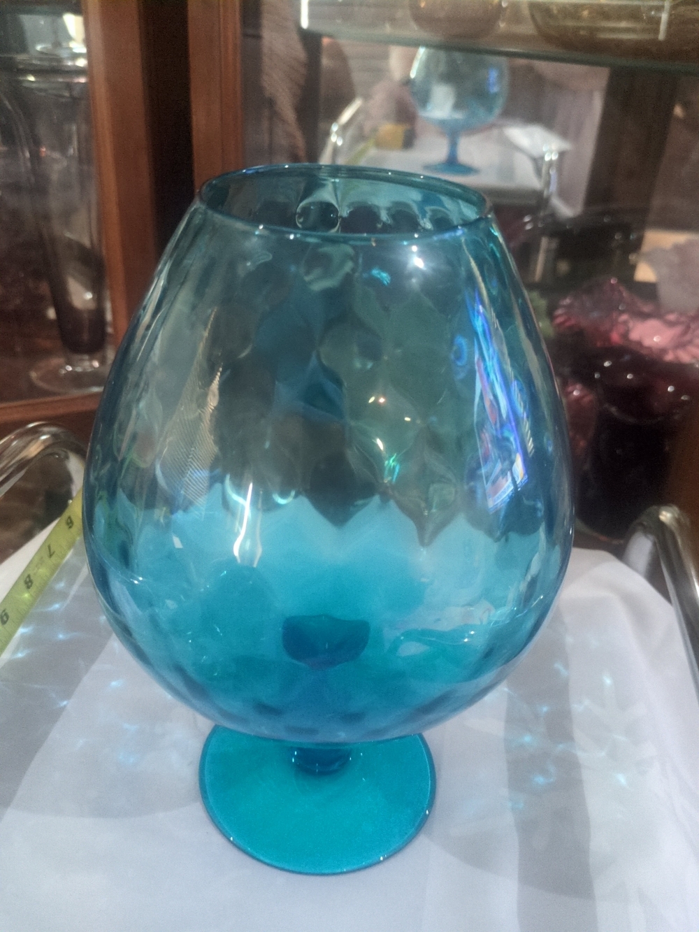 Mid-century blue diamond optic Empoli glass brandy snifter vase.